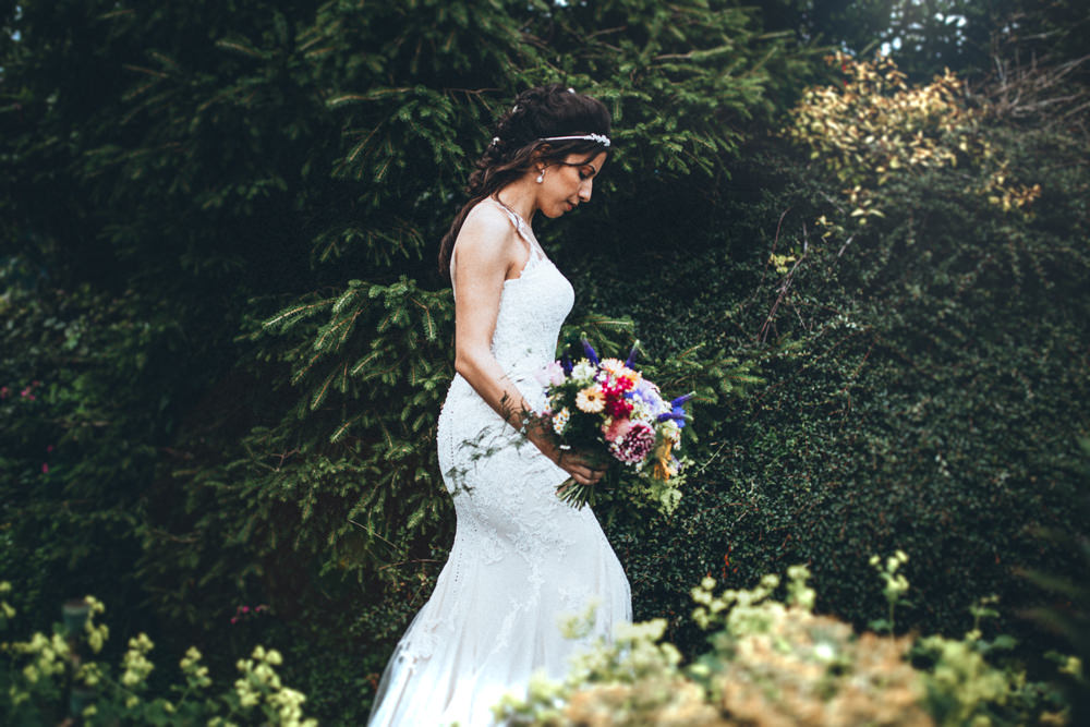 Dress Gown Bride Bridal Lace Straps Train Old Barn Wedding Joshua Rhys Photography