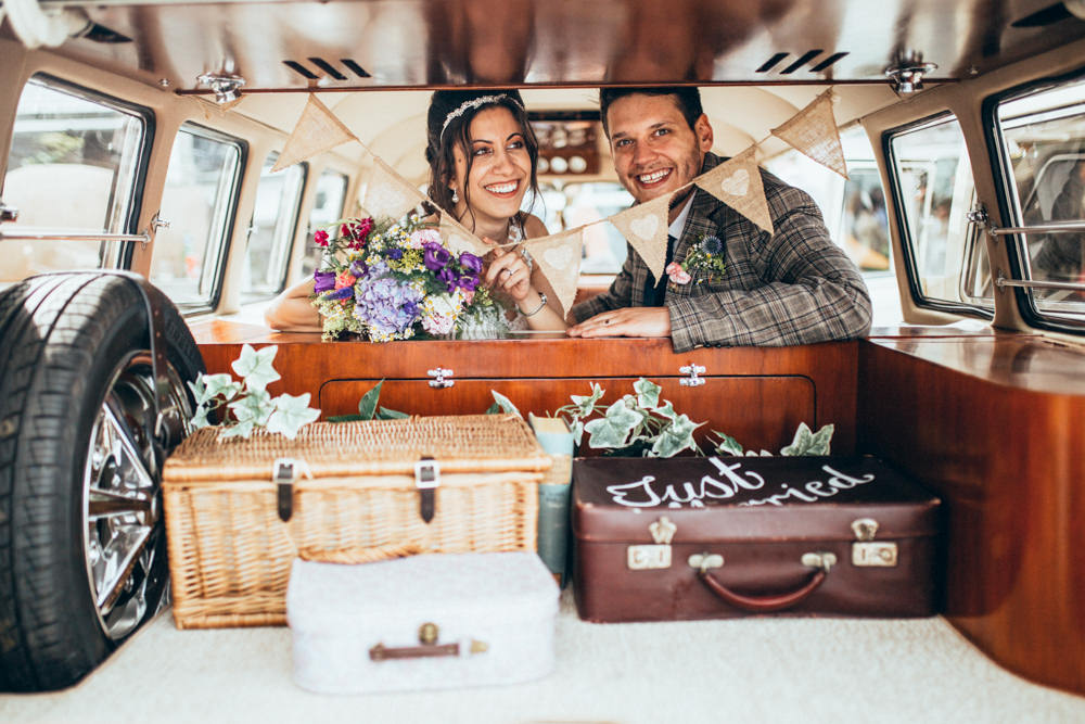 VW Campervan Transport Old Barn Wedding Joshua Rhys Photography