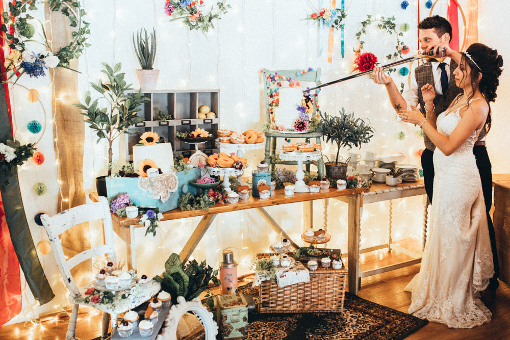 Cake Table Dessert Donut Doughnut Treats Colourful Old Barn Wedding Joshua Rhys Photography