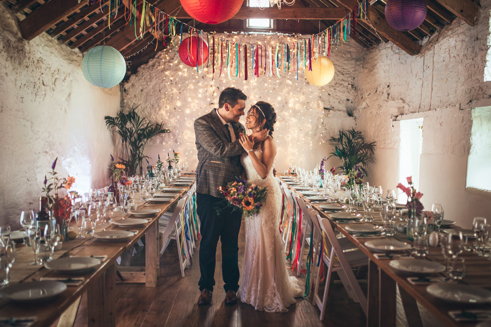 Old Barn Wedding Joshua Rhys Photography Rainbow Colourful Decor Decorations Balloons Bunting