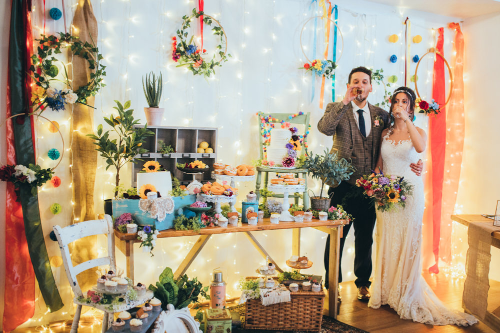 Cake Table Dessert Donut Doughnut Treats Colourful Old Barn Wedding Joshua Rhys Photography