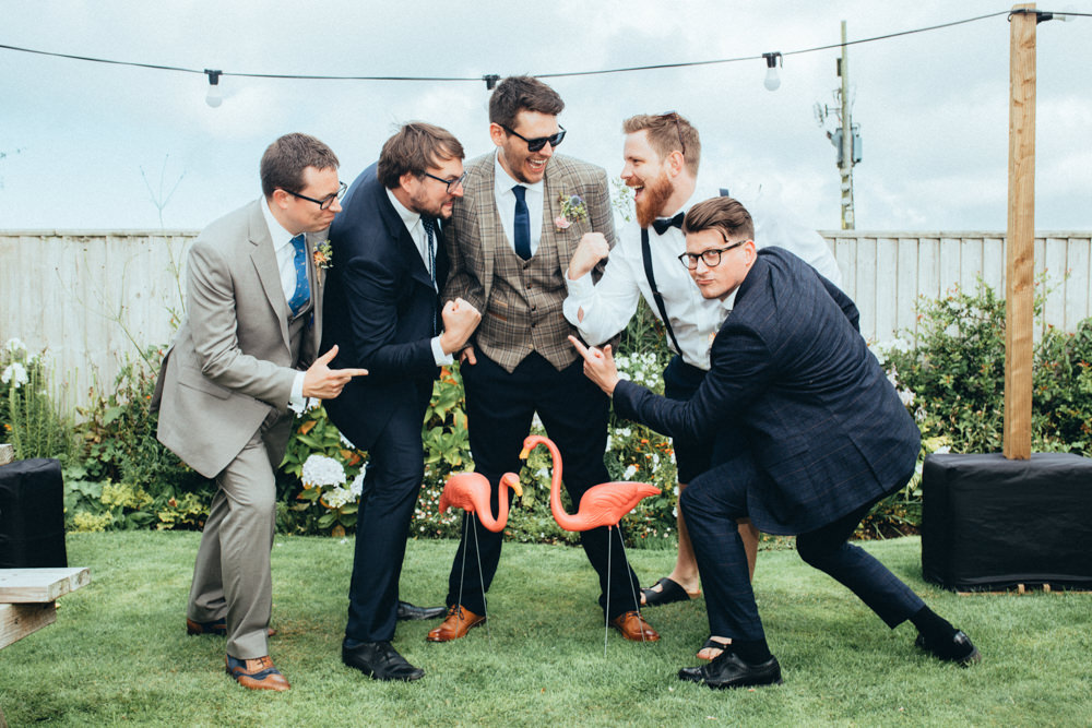 Groom Suit Check Waistcoat Blue Tie Old Barn Wedding Joshua Rhys Photography