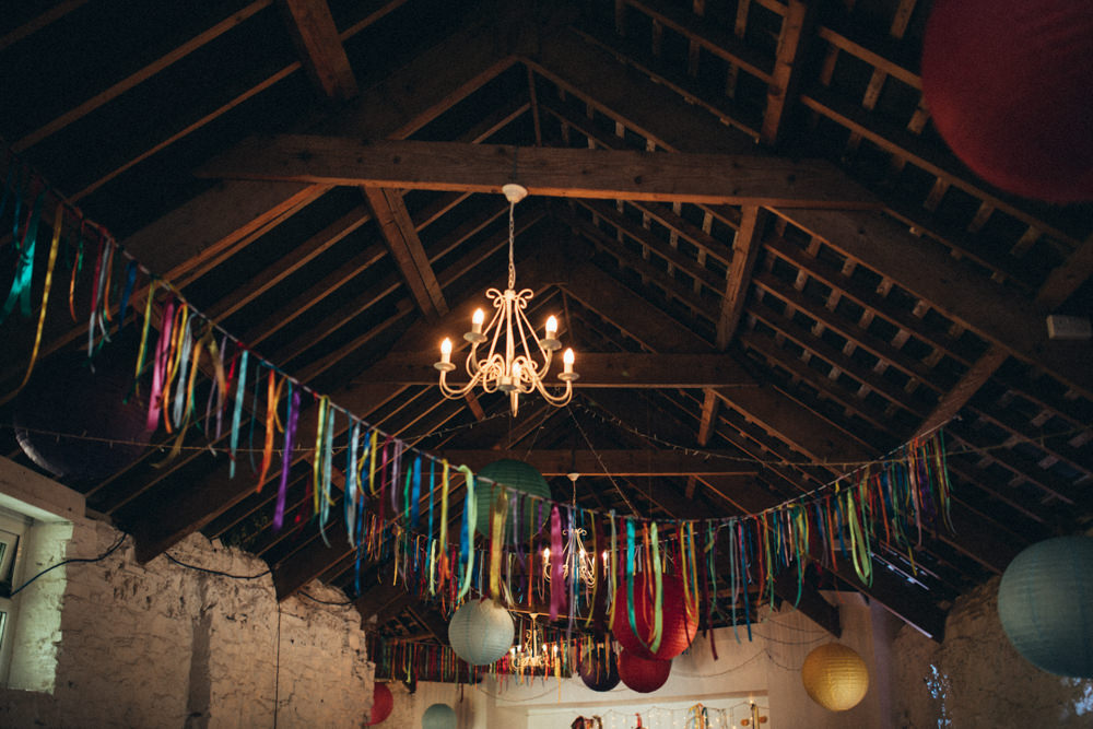 Rainbow Colourful Decor Decorations Balloons Bunting Old Barn Wedding Joshua Rhys Photography