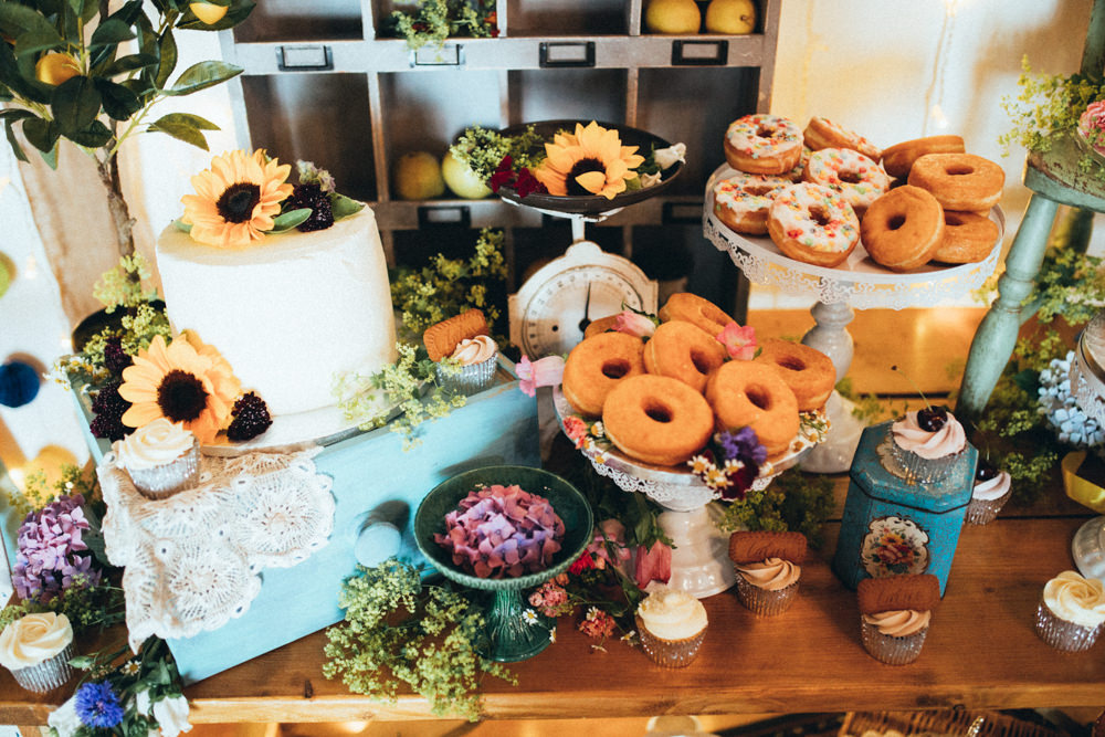 Cake Table Dessert Donut Doughnut Treats Colourful Old Barn Wedding Joshua Rhys Photography