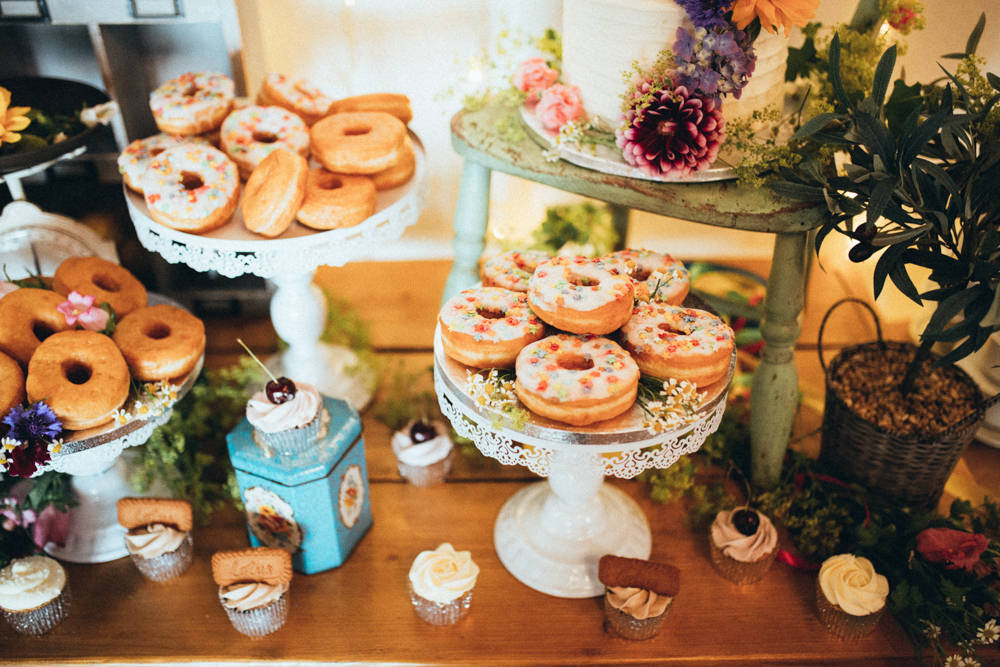 Cake Table Dessert Donut Doughnut Treats Colourful Old Barn Wedding Joshua Rhys Photography