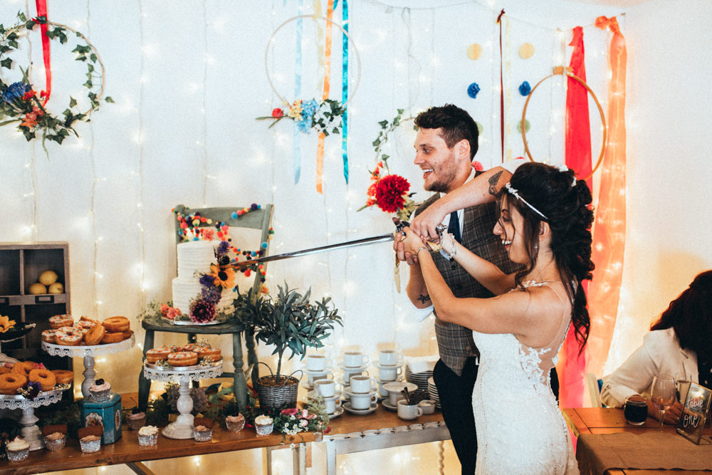 Cake Table Dessert Donut Doughnut Treats Colourful Old Barn Wedding Joshua Rhys Photography