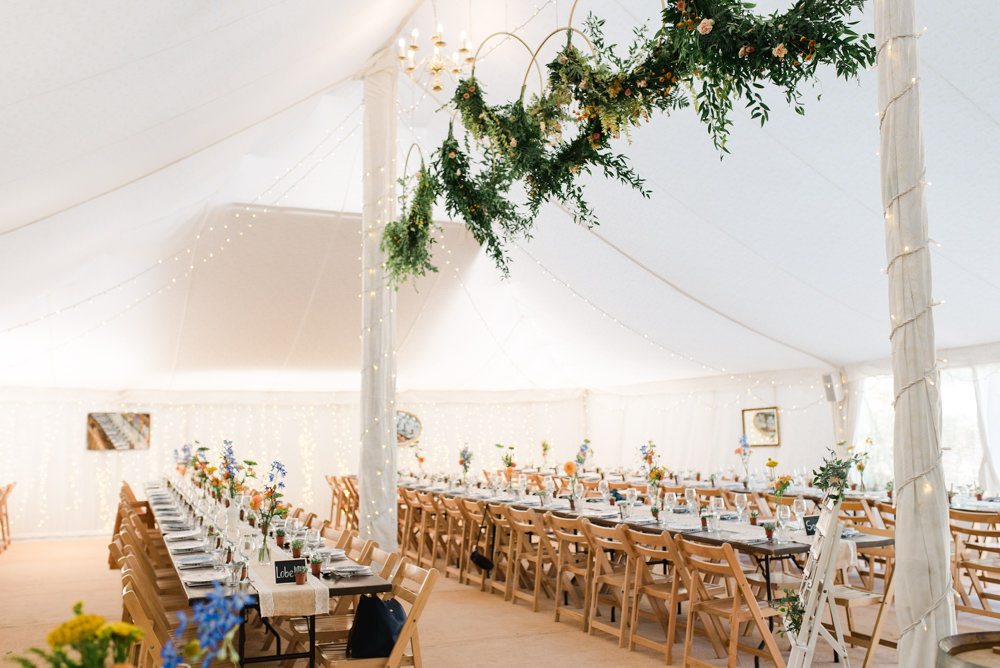 Marquee Fairy Lights Hoops Wreaths Greenery Foliage Flower Haning Suspended Long Tables Trestle Perch Inn Wedding Captured By Katrina
