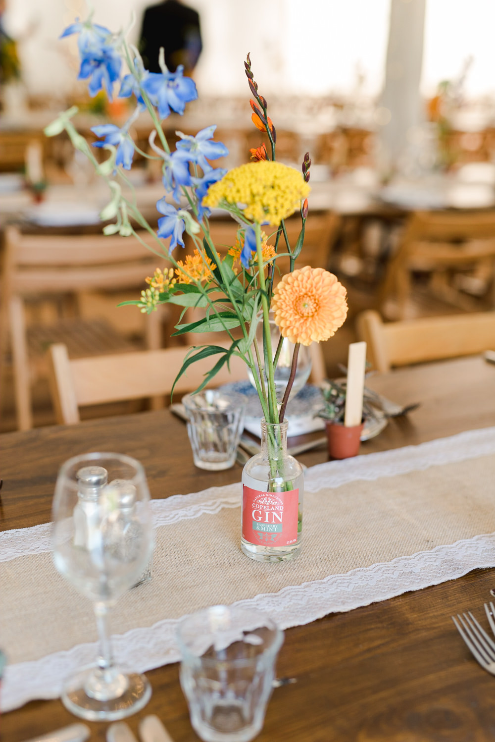 Bottle Flowers Yellow Blue Orange Perch Inn Wedding Captured By Katrina