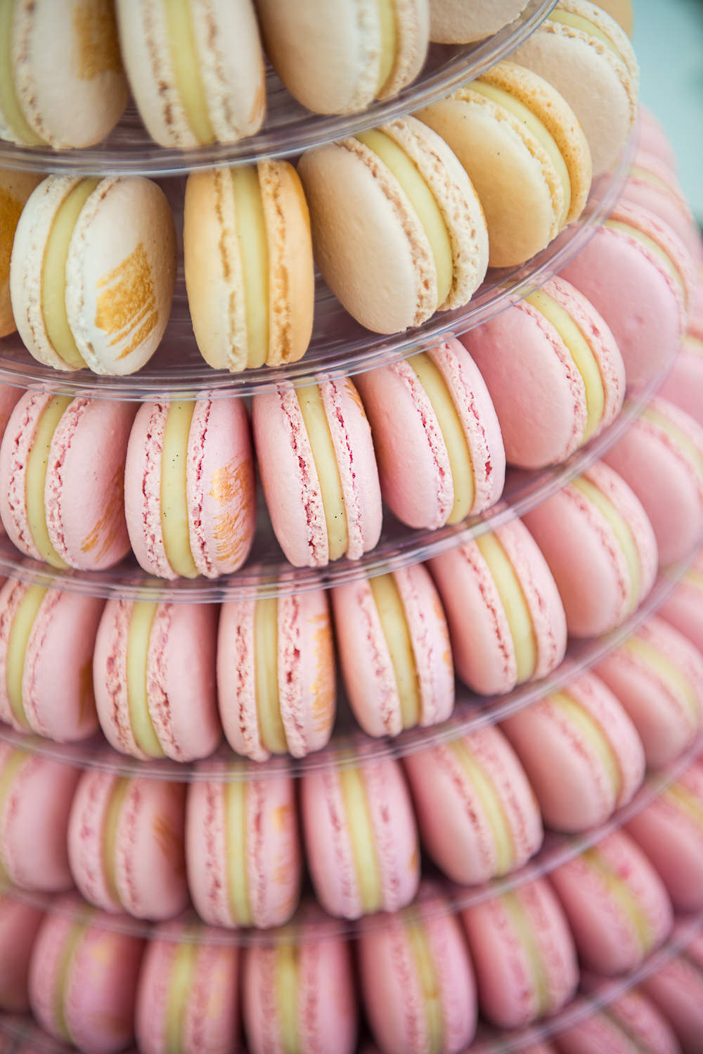 Cake Macaron Tower Gold Pink Sopley Lake Wedding One Thousand Words