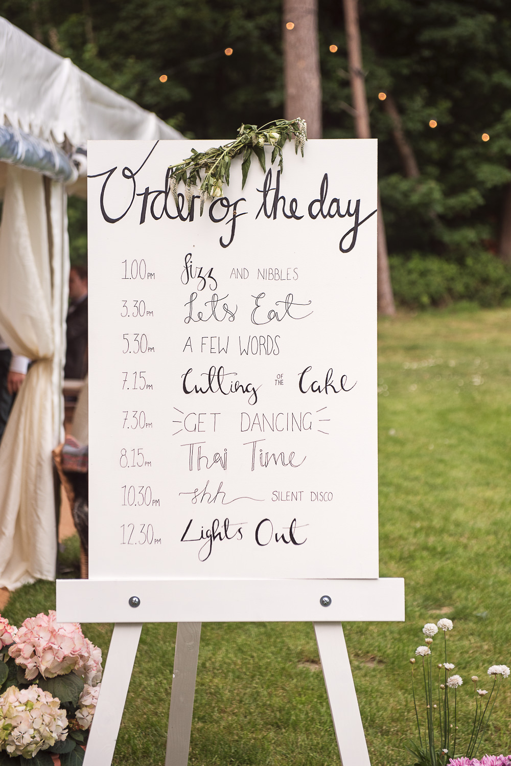 Order of the Day Sign Signs Signage Sopley Lake Wedding One Thousand Words