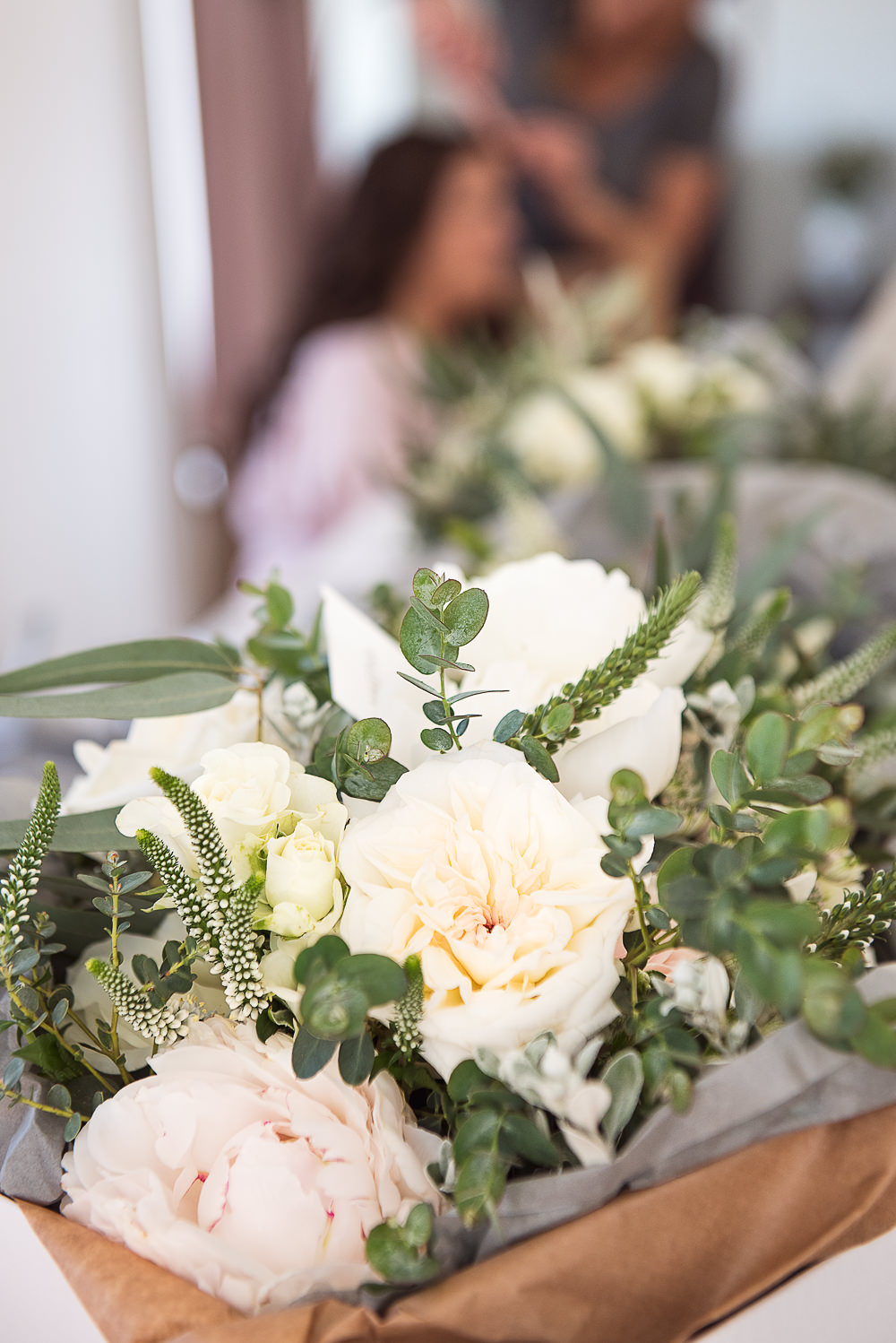 Bouquet Flowers Bride Bridal Ivory Rose Peony Eucalyptus Sopley Lake Wedding One Thousand Words