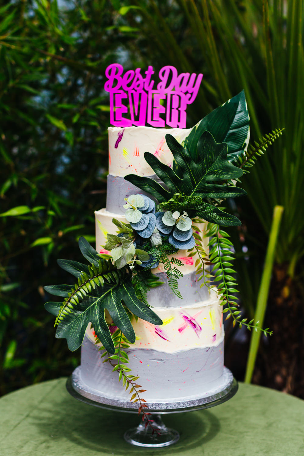 Cake Succulents Topper Grey Colourful Foliage Greenery Tropical Wedding Inspiration Emily Little Photography