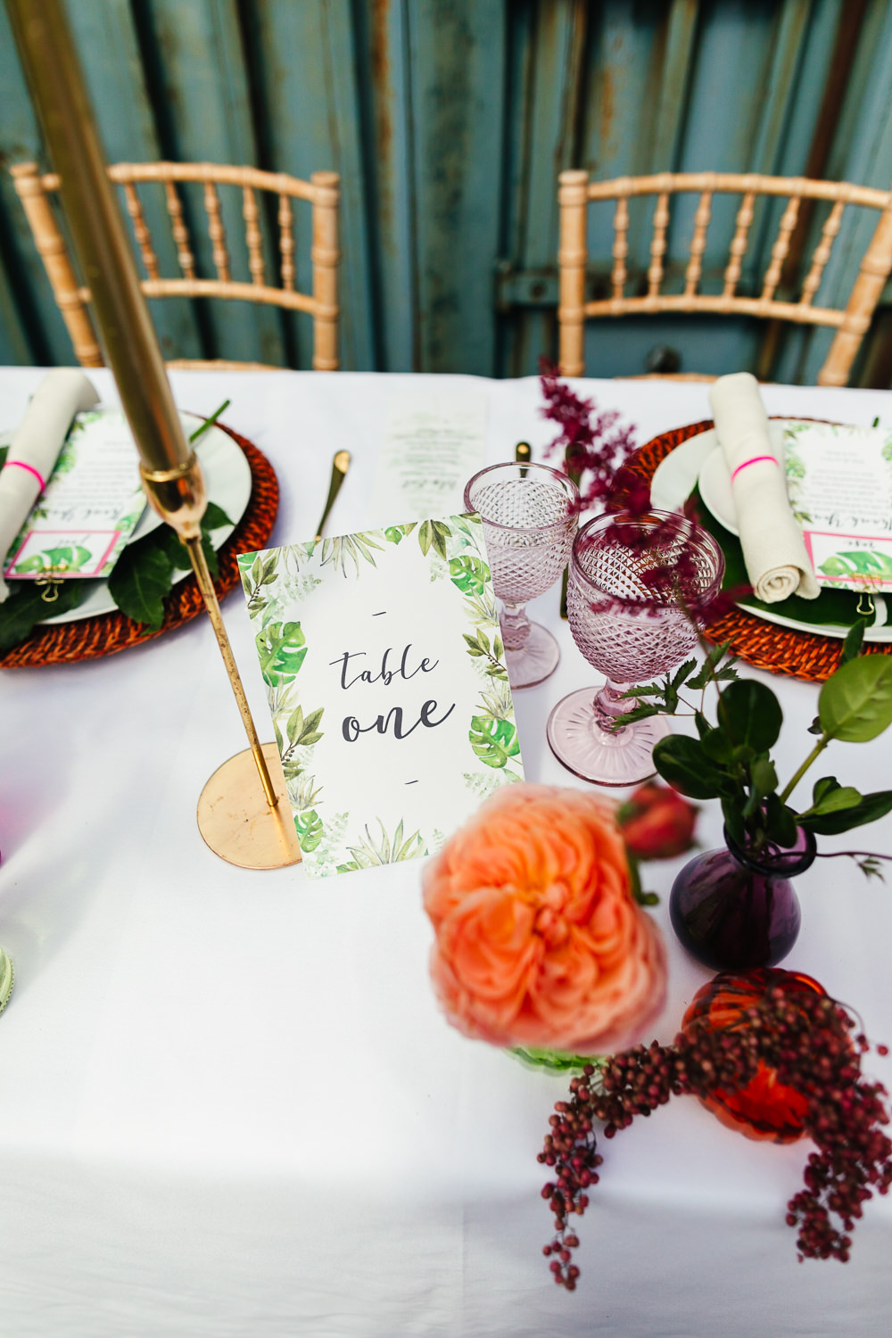 Outdoor Table Tablescape Flowers Candles Tropical Wedding Inspiration Emily Little Photography