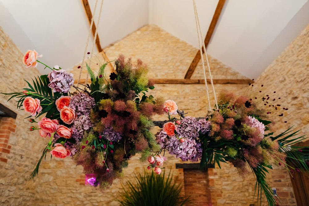Barn Plants Hanging Suspended Table Tablescape Flowers Tropical Wedding Inspiration Emily Little Photography