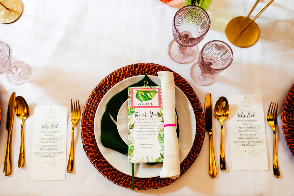 Place Setting Decor Menu Tropical Wedding Inspiration Emily Little Photography