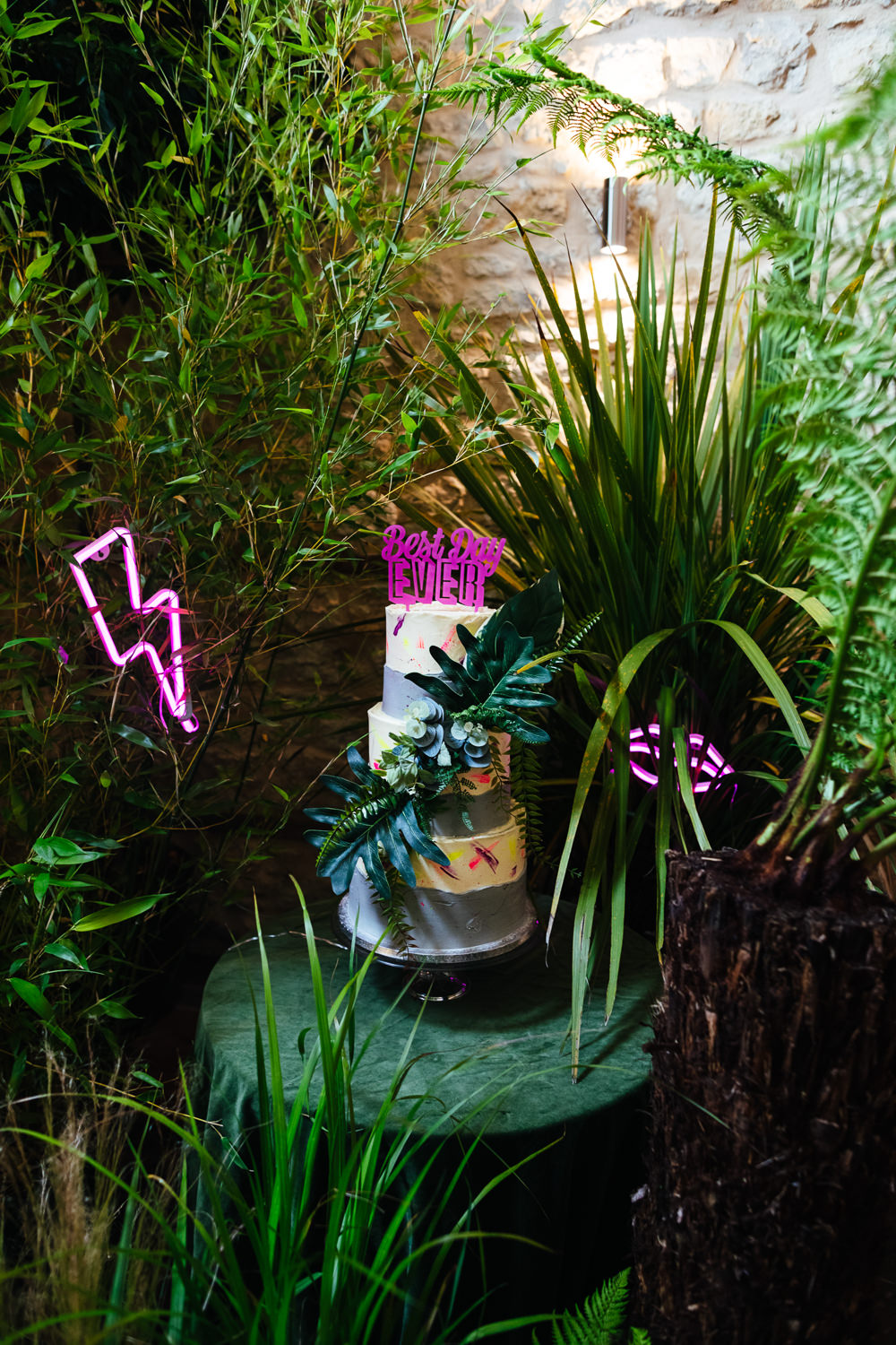 Cake Succulents Topper Grey Colourful Foliage Greenery Tropical Wedding Inspiration Emily Little Photography