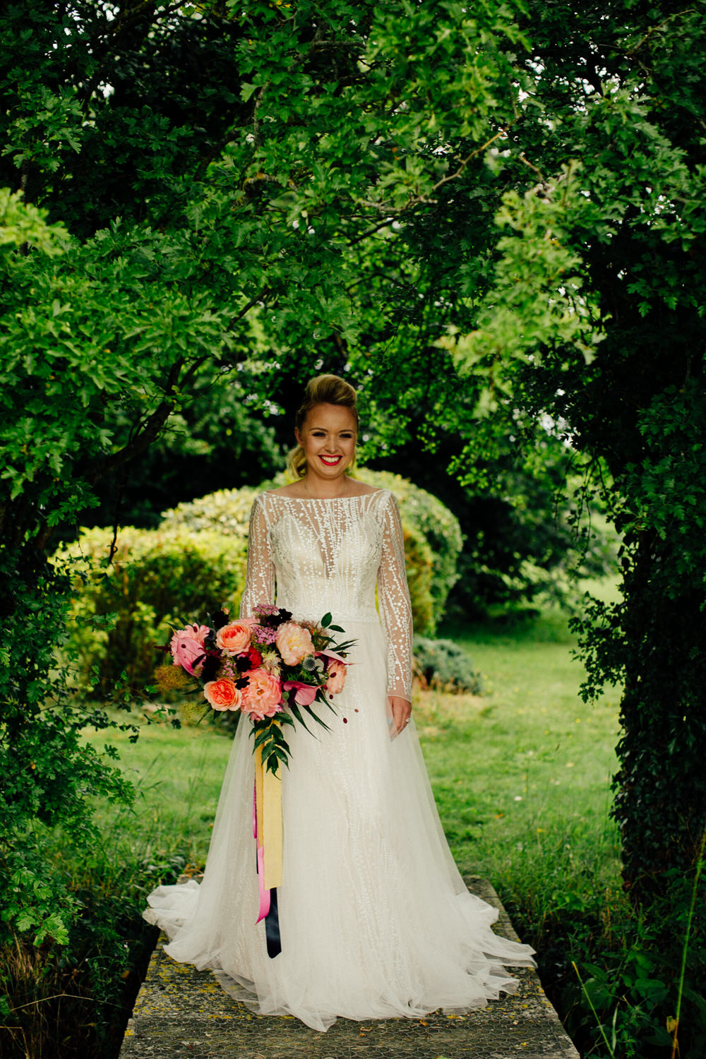 Dress Gown Bride Bridal Long Sleeves Tropical Wedding Inspiration Emily Little Photography