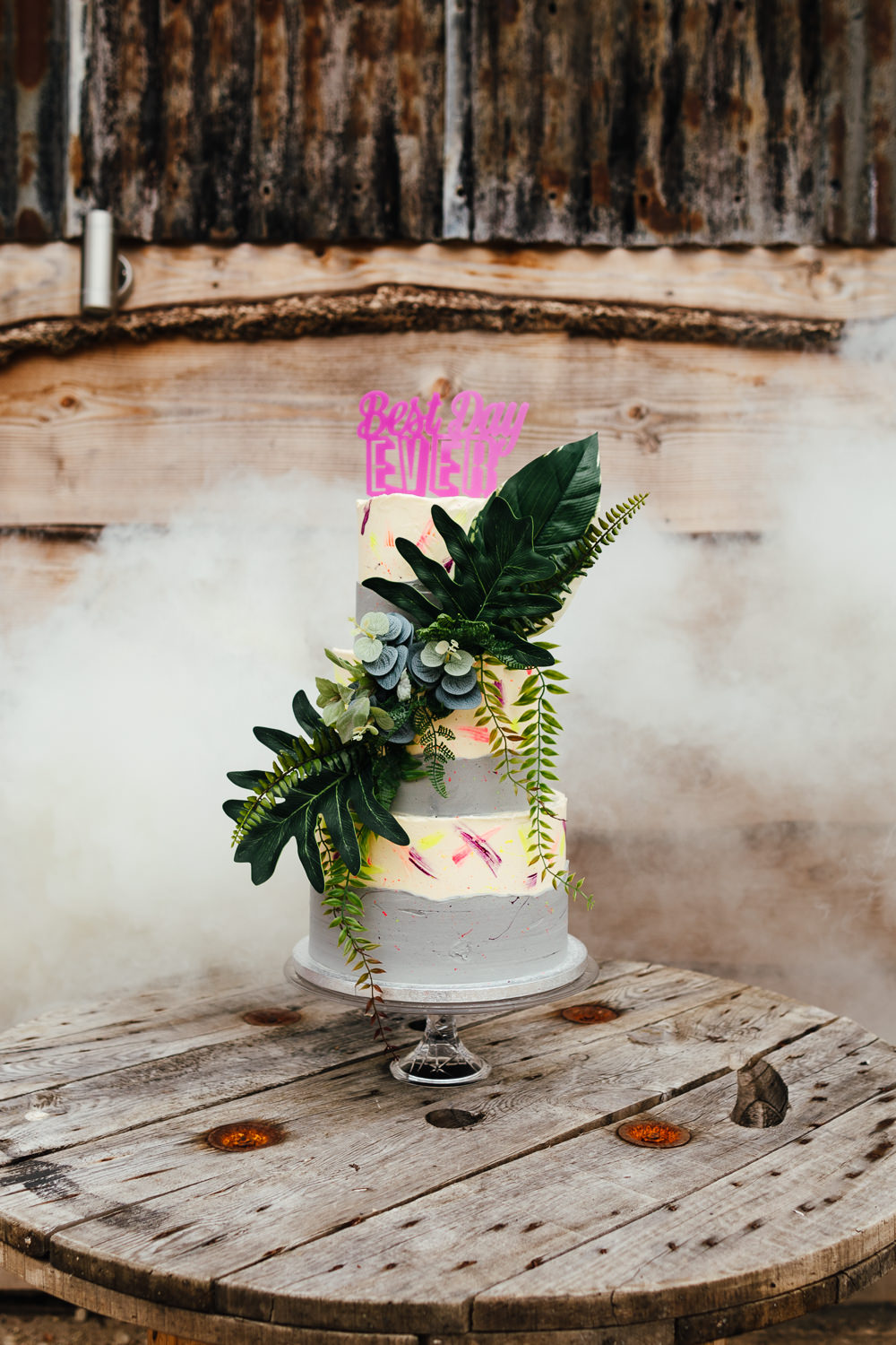 Cake Succulents Topper Grey Colourful Foliage Greenery Tropical Wedding Inspiration Emily Little Photography