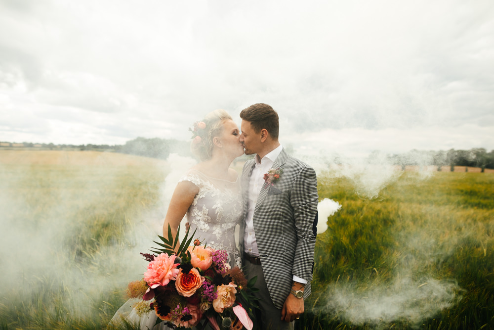Smoke Bomb Portrait Photo Tropical Wedding Inspiration Emily Little Photography