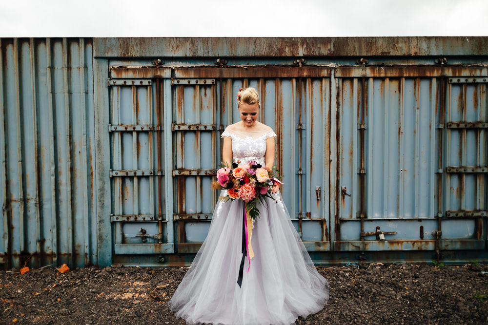 Dress Gown Bride Bridal Grey Lace Tropical Wedding Inspiration Emily Little Photography