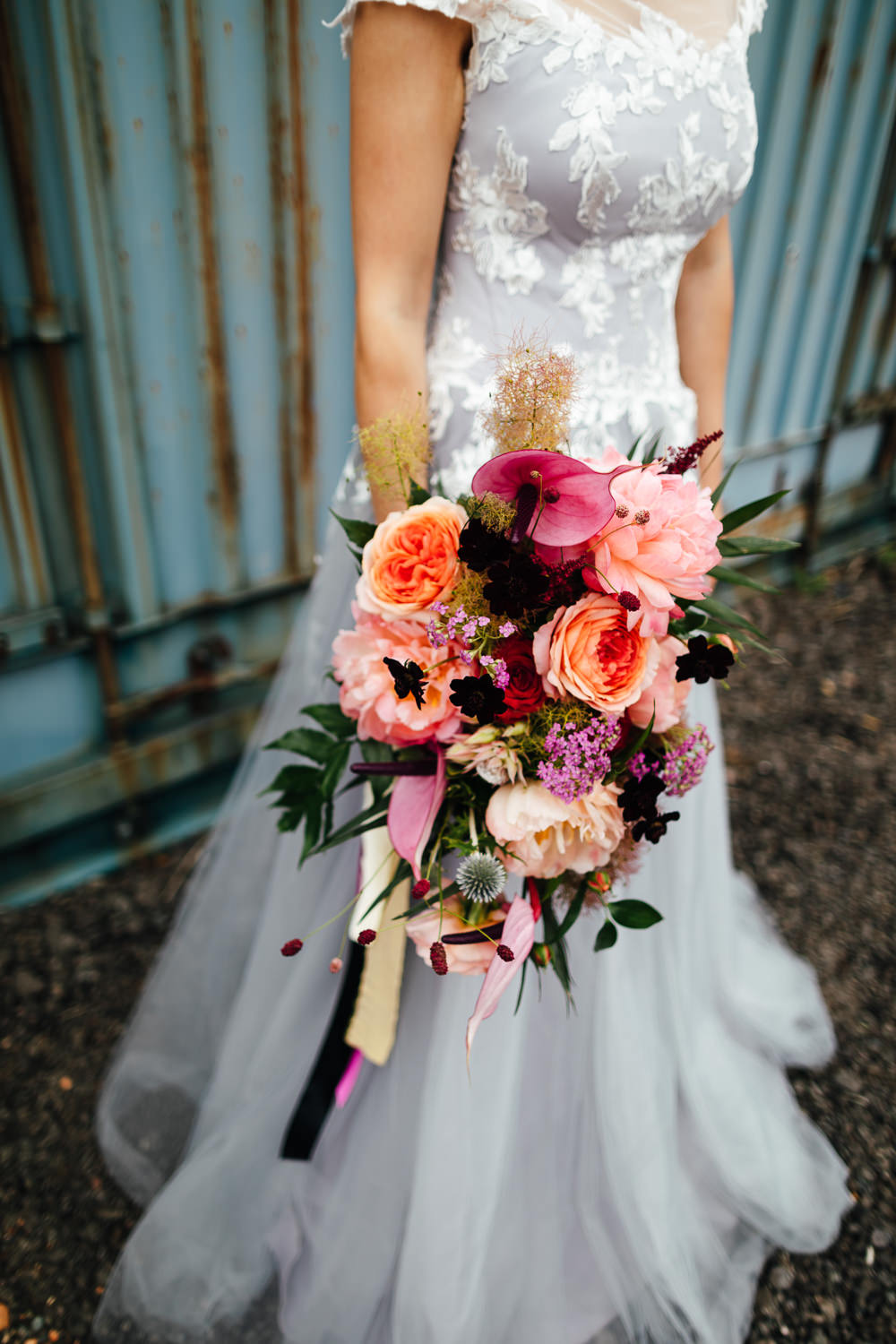 Bouquet Flowers Bride Bridal Flamingo Plant Rose Cosmos Thistle Tropical Wedding Inspiration Emily Little Photography