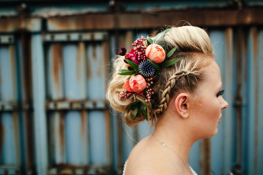 Bride Bridal Hair Style Up Do Plait Braid Flowers Tropical Wedding Inspiration Emily Little Photography