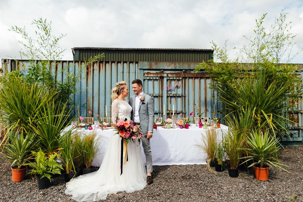 Outdoor Table Tablescape Flowers Candles Tropical Wedding Inspiration Emily Little Photography