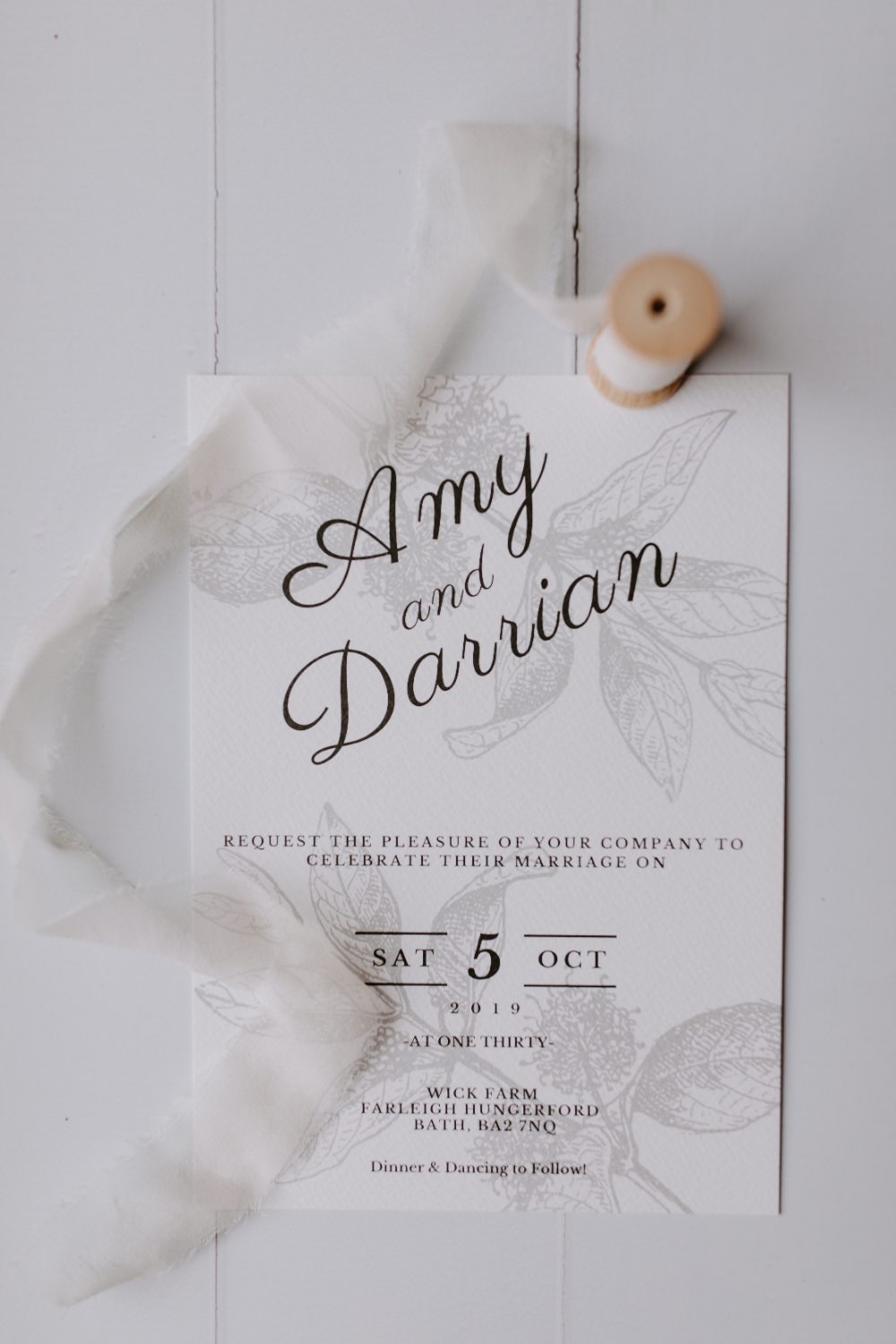 Invite Invitation Stationery Grey Calligraphy Wick Farm Bath Wedding Siobhan Beales Photography