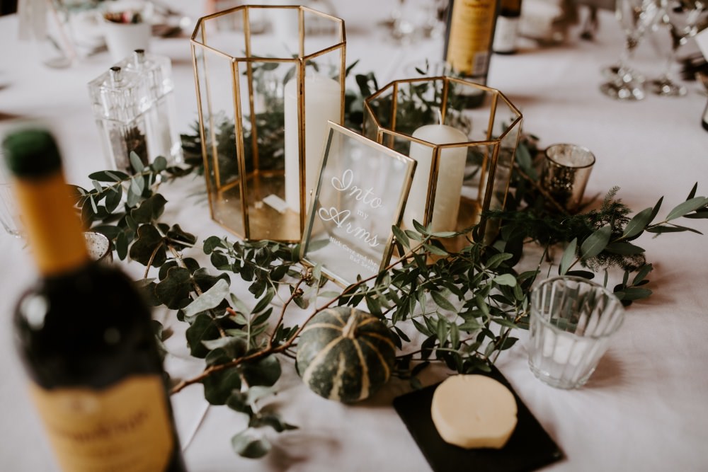 Centrepiece Decor Decoration Candles Greenery Foliage Terreriums Wick Farm Bath Wedding Siobhan Beales Photography