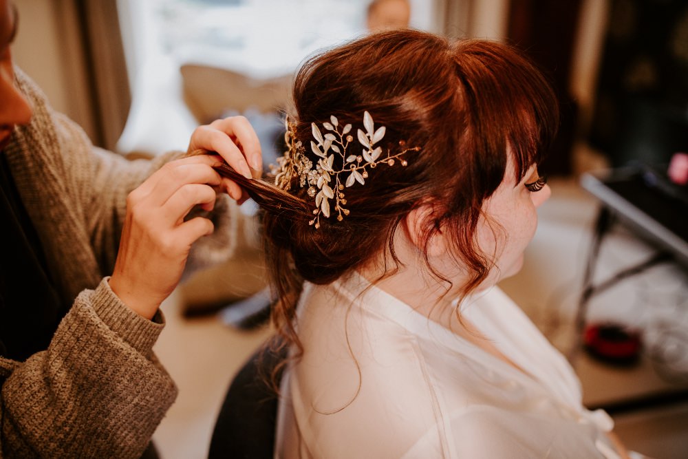 Bride Bridal Hair Style Up Do Accessory Wick Farm Bath Wedding Siobhan Beales Photography