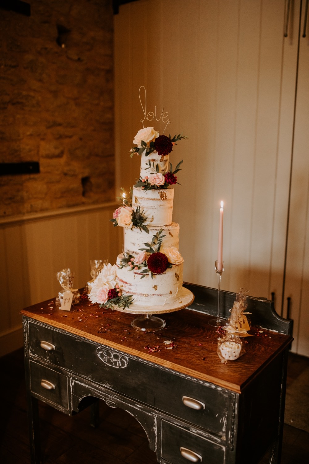 Semi Naked Cake Flowers Topper Table Candles Wick Farm Bath Wedding Siobhan Beales Photography