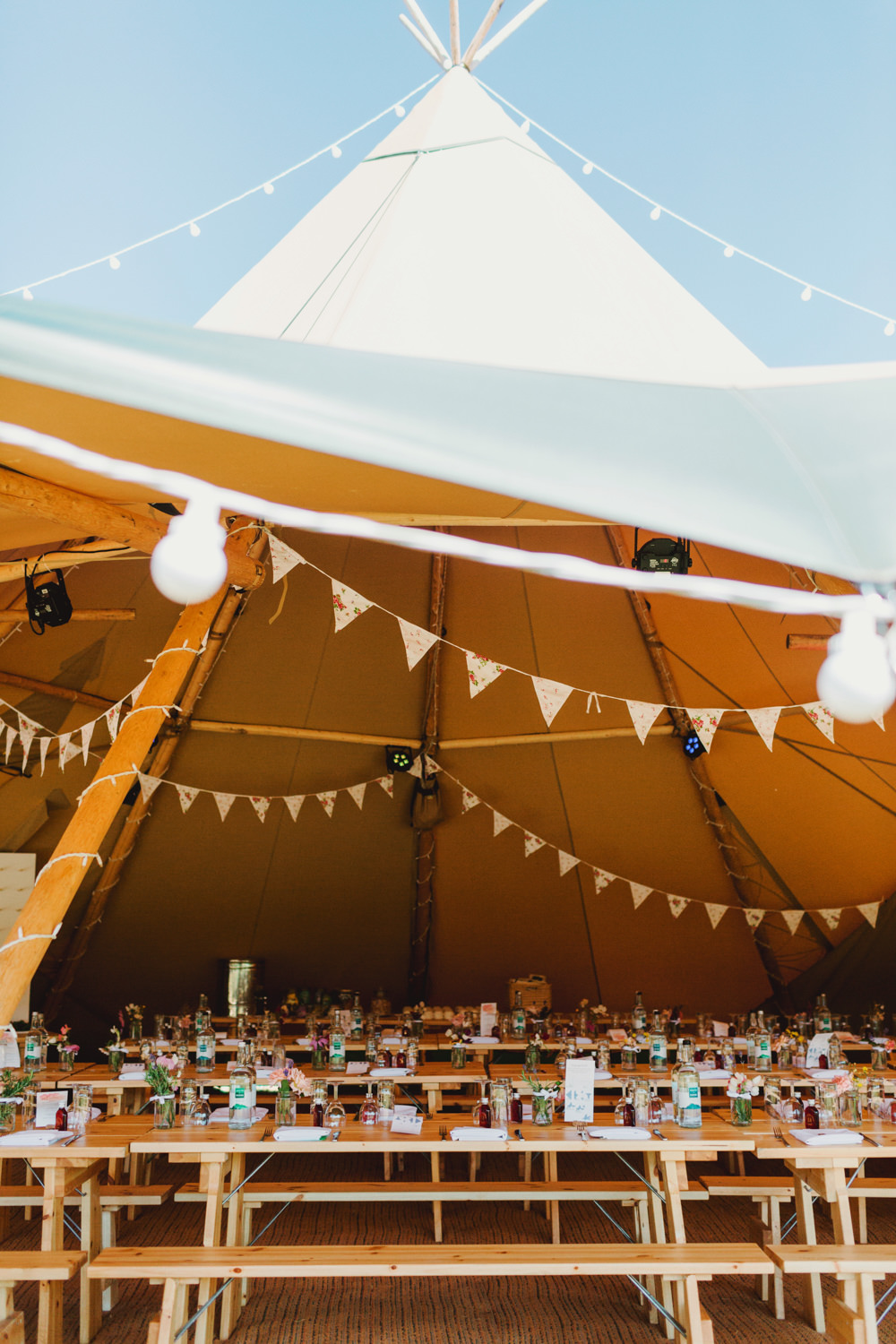 Tipi Open Side Reception Bunting Festoon Lights Yew Tree Lakes Wedding Charlotte Hu Photography