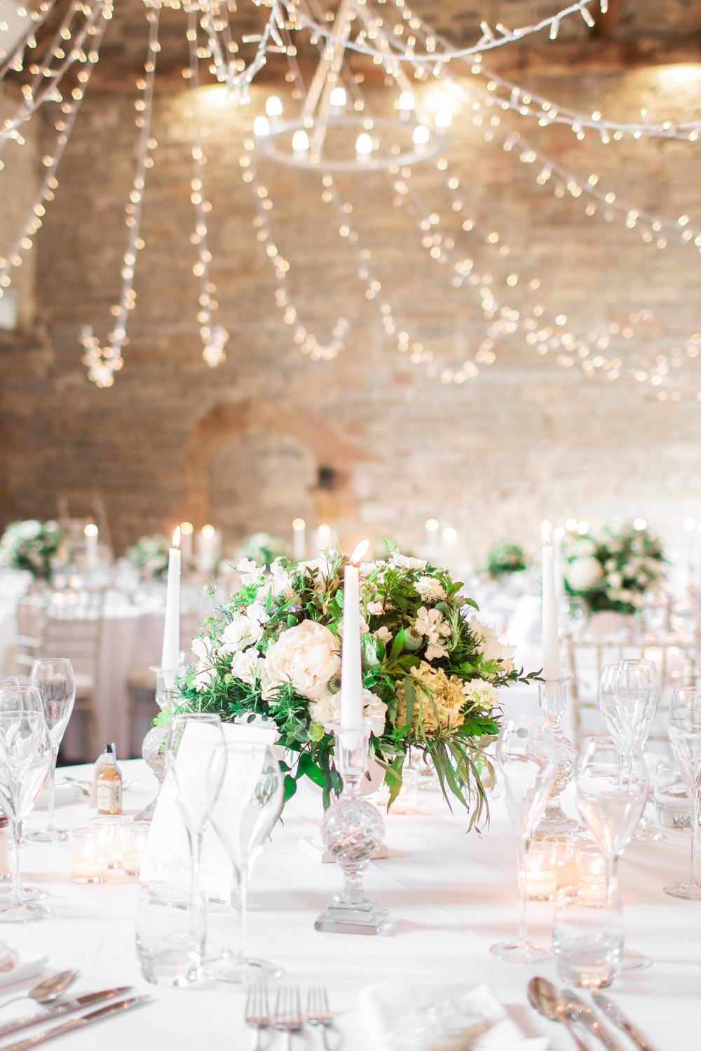 Fairy Lights Lighting Canopy Round Tables Almonry Barn Wedding Kerry Bartlett Photography