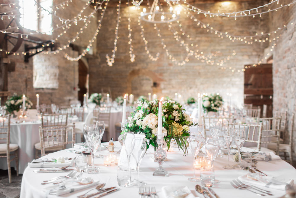 Fairy Lights Lighting Canopy Round Tables Almonry Barn Wedding Kerry Bartlett Photography