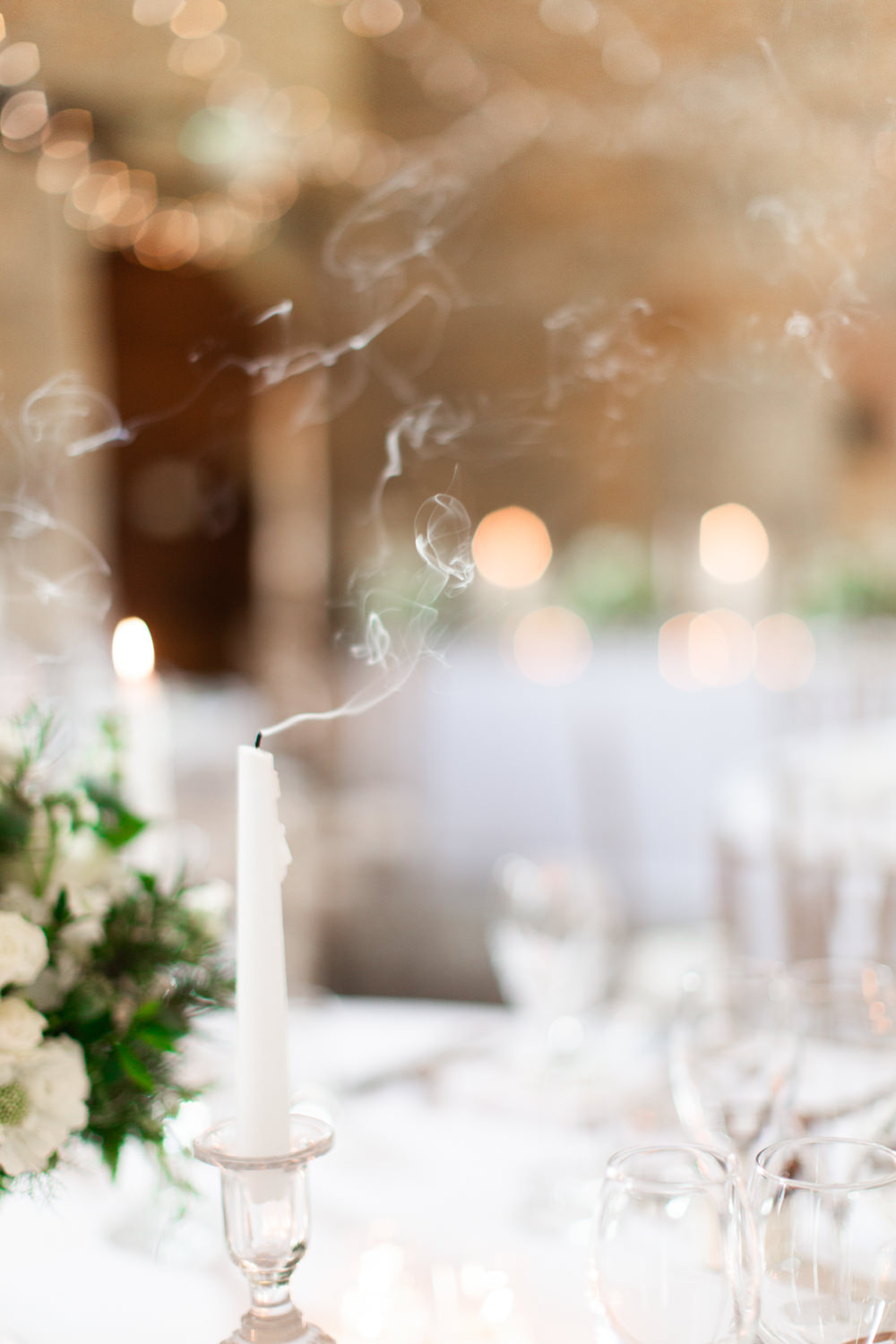 Table Centrepiece Decor Flowers Candlesticks Almonry Barn Wedding Kerry Bartlett Photography