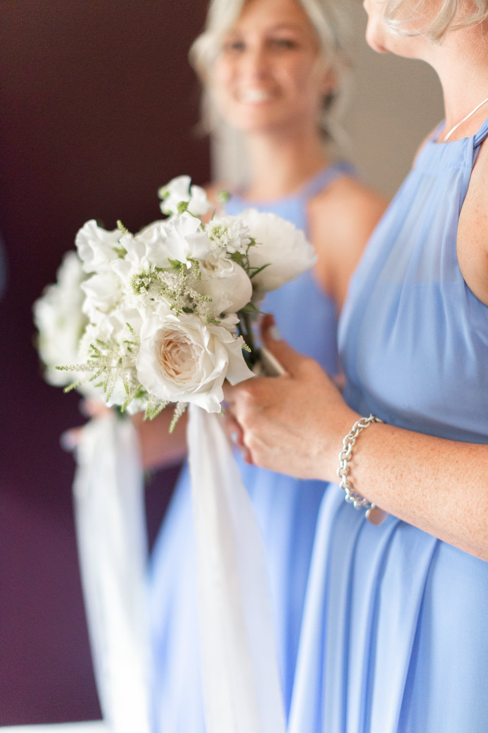 Bouquet Flowers Bridesmaid White Cream Rose Ribbon Almonry Barn Wedding Kerry Bartlett Photography
