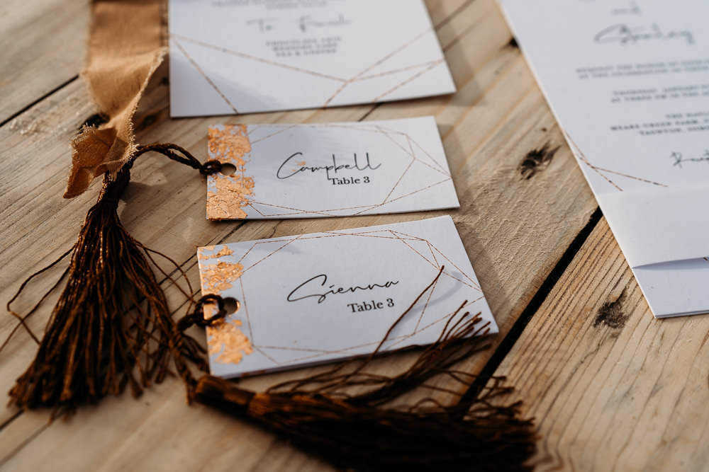 Place Name Cards Tassels Copper Balloon Wedding Ideas Leesha Williams Photography