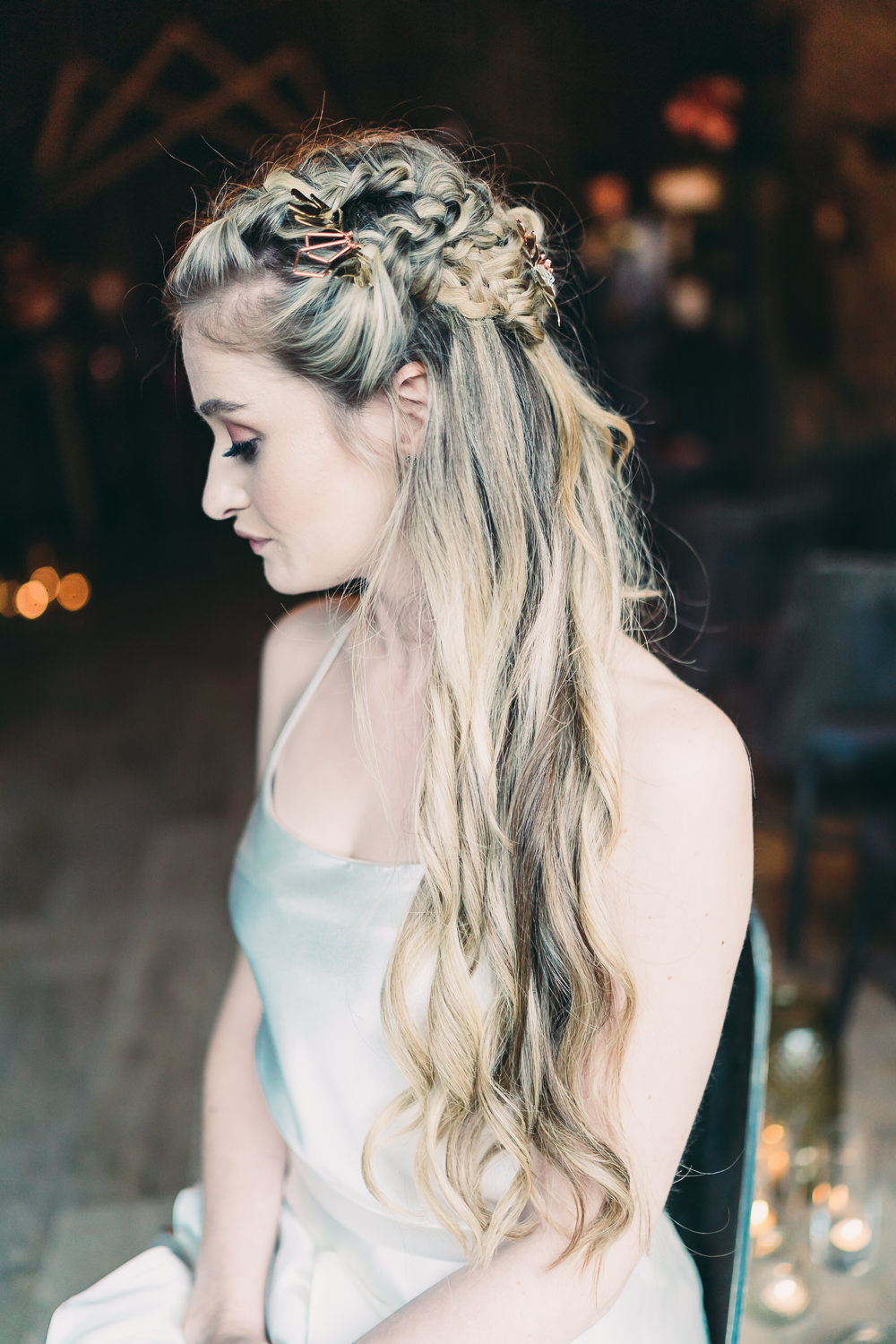 Bride Bridal Hair Style Up Do Half Up Half Down Plaits Braids Balloon Wedding Ideas Leesha Williams Photography
