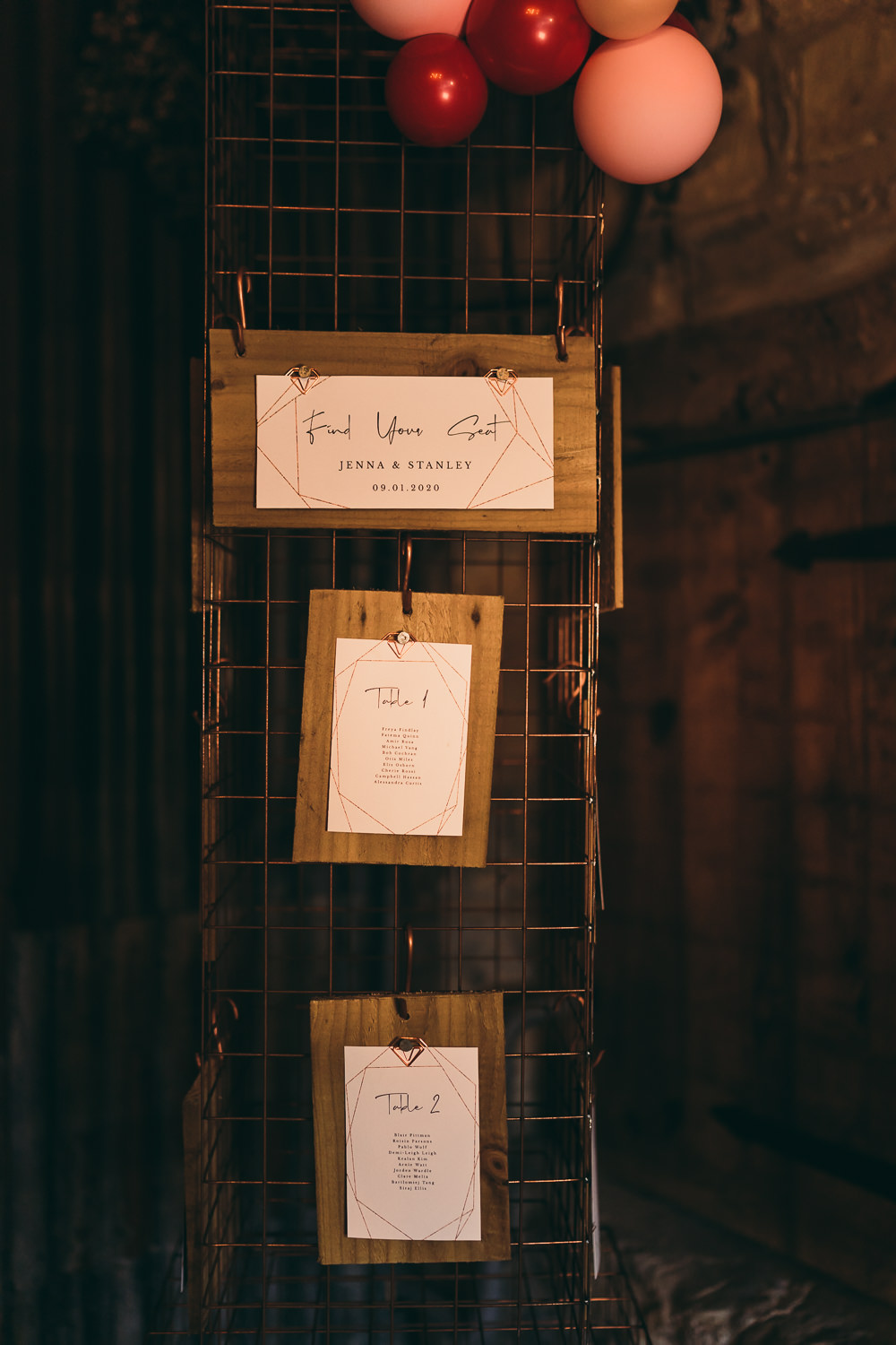 Table Plan Seating Chart Metal Frame Grid Balloon Wedding Ideas Leesha Williams Photography