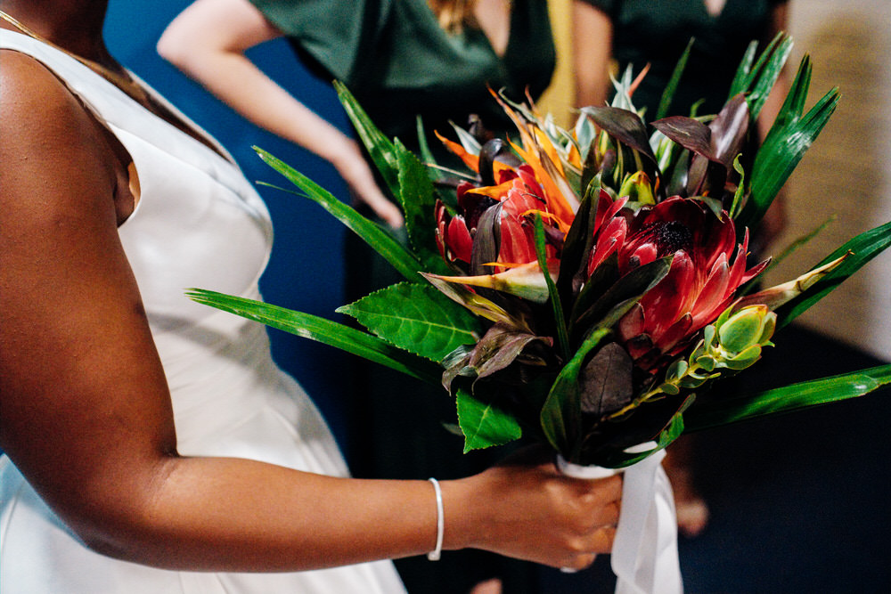 Bouquet Flowers Bride Bridal Protea Leaves Chainstore Wedding Marianne Chua Photography