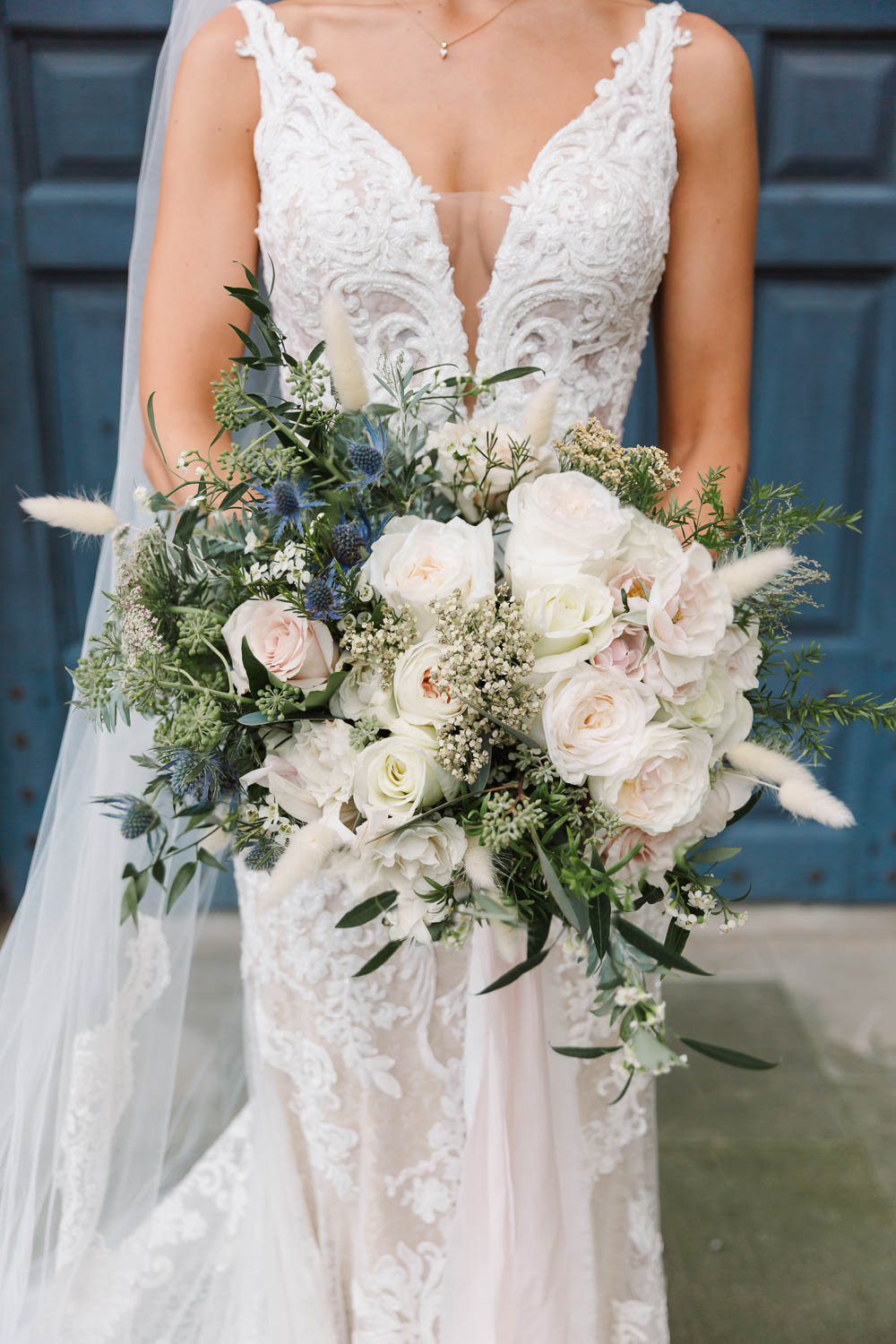 Bouquet Flowers Bride Bridal Rose Thistle Ivory Cream Compton Verney Wedding Danielle Smith Photography
