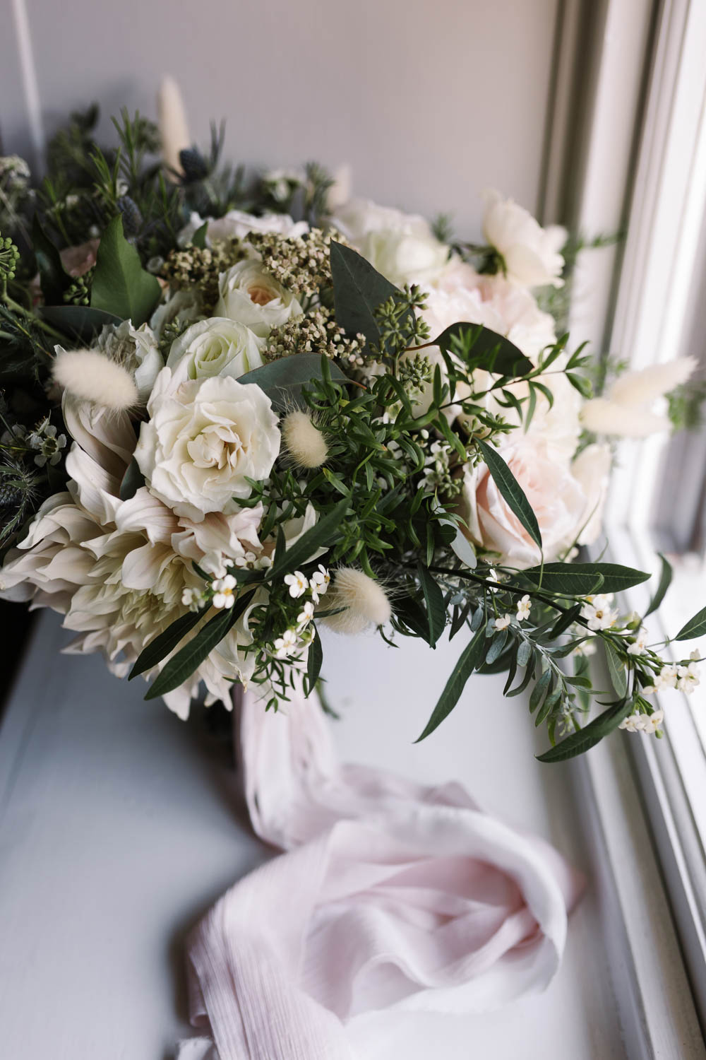 Bouquet Flowers Bride Bridal Rose Thistle Ivory Cream Compton Verney Wedding Danielle Smith Photography