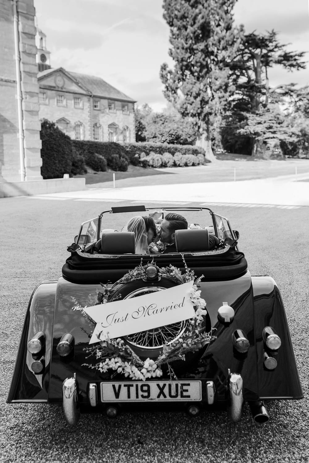 Classic Car Transport Just Married Sign Compton Verney Wedding Danielle Smith Photography