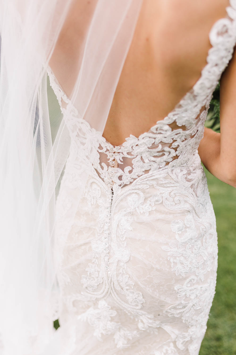 Dress Gown Bride Bridal Martina Liana Straps Plunge Neck Lace Train Veil Compton Verney Wedding Danielle Smith Photography