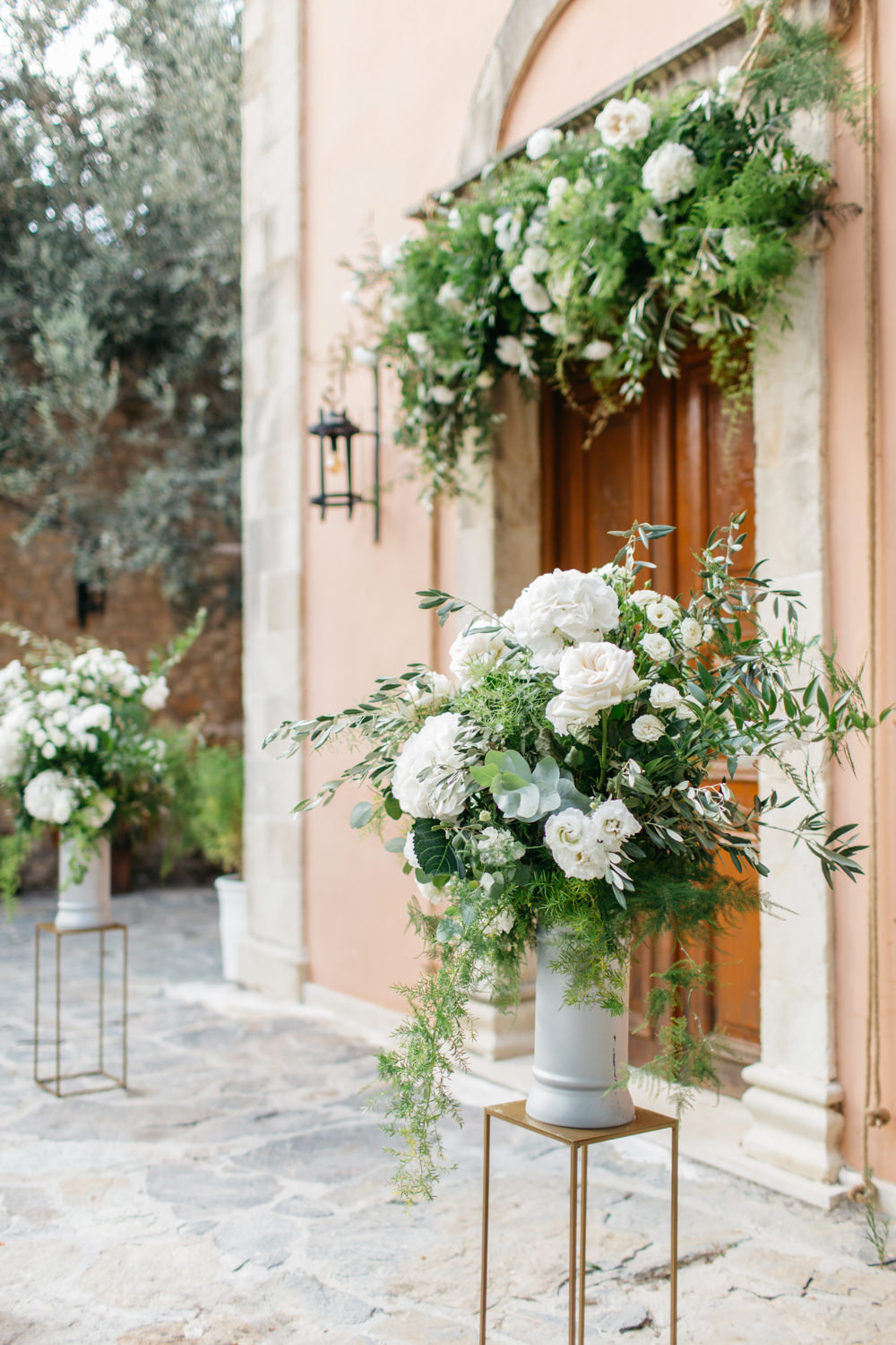 Ceremony Aisle Flowers Tall Doorway Arch Backdrop Crete Wedding HannaMonika Wedding Photography