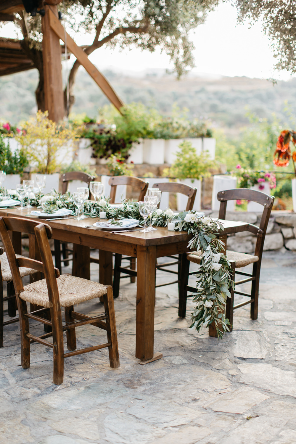 Table Centrepiece Swag Garland Greenery Foliage Crete Wedding HannaMonika Wedding Photography