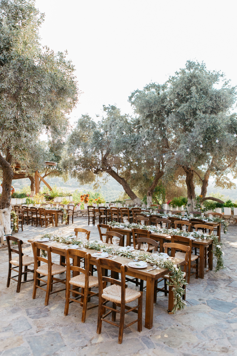 Outdoor Reception Tables Festoon Lights Crete Wedding HannaMonika Wedding Photography