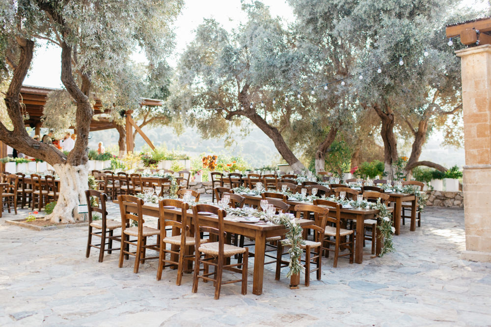 Festoon Lights Outdoor Reception Tables Crete Wedding HannaMonika Wedding Photography