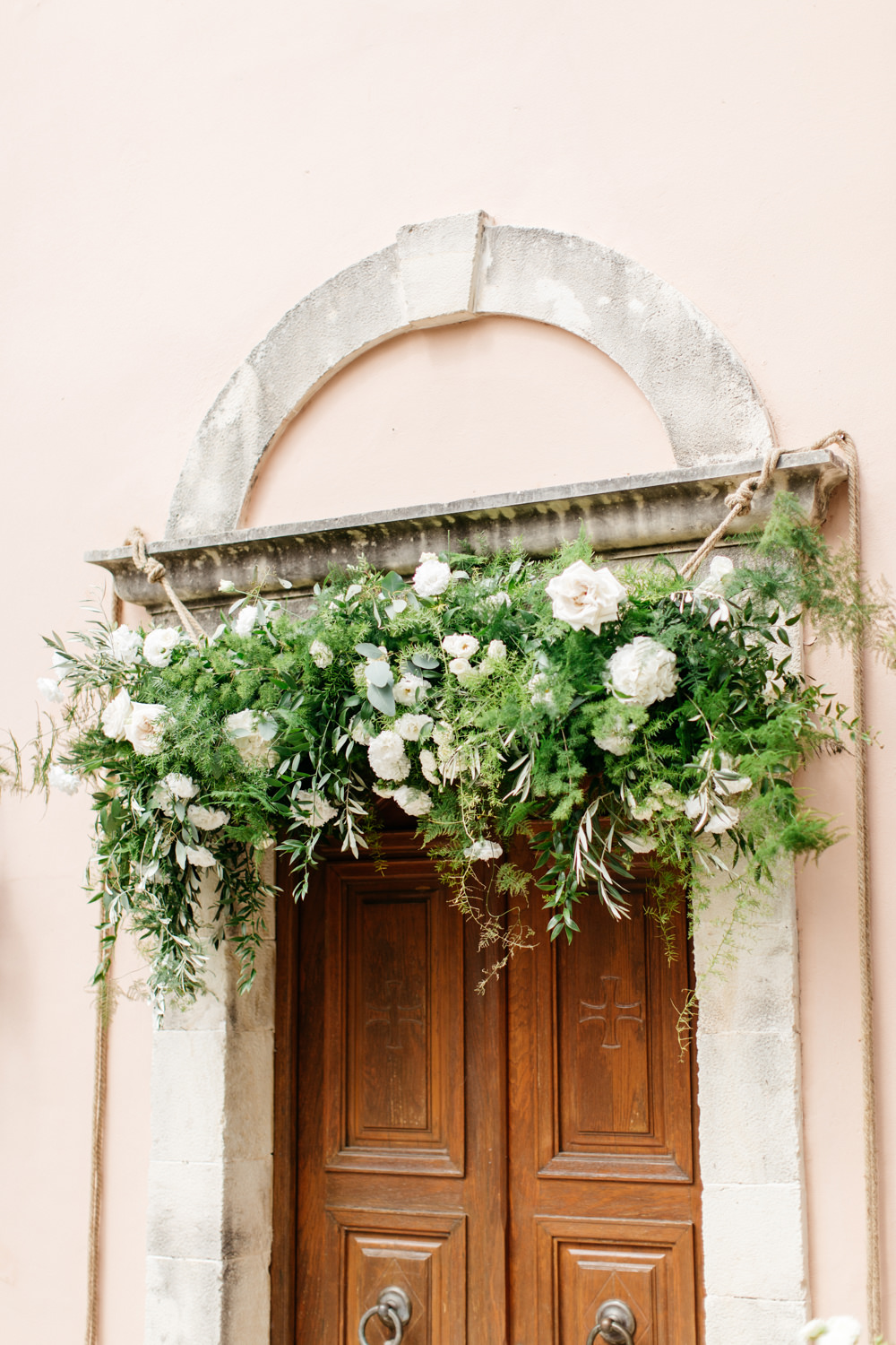 Ceremony Aisle Flowers Tall Doorway Arch Backdrop Crete Wedding HannaMonika Wedding Photography