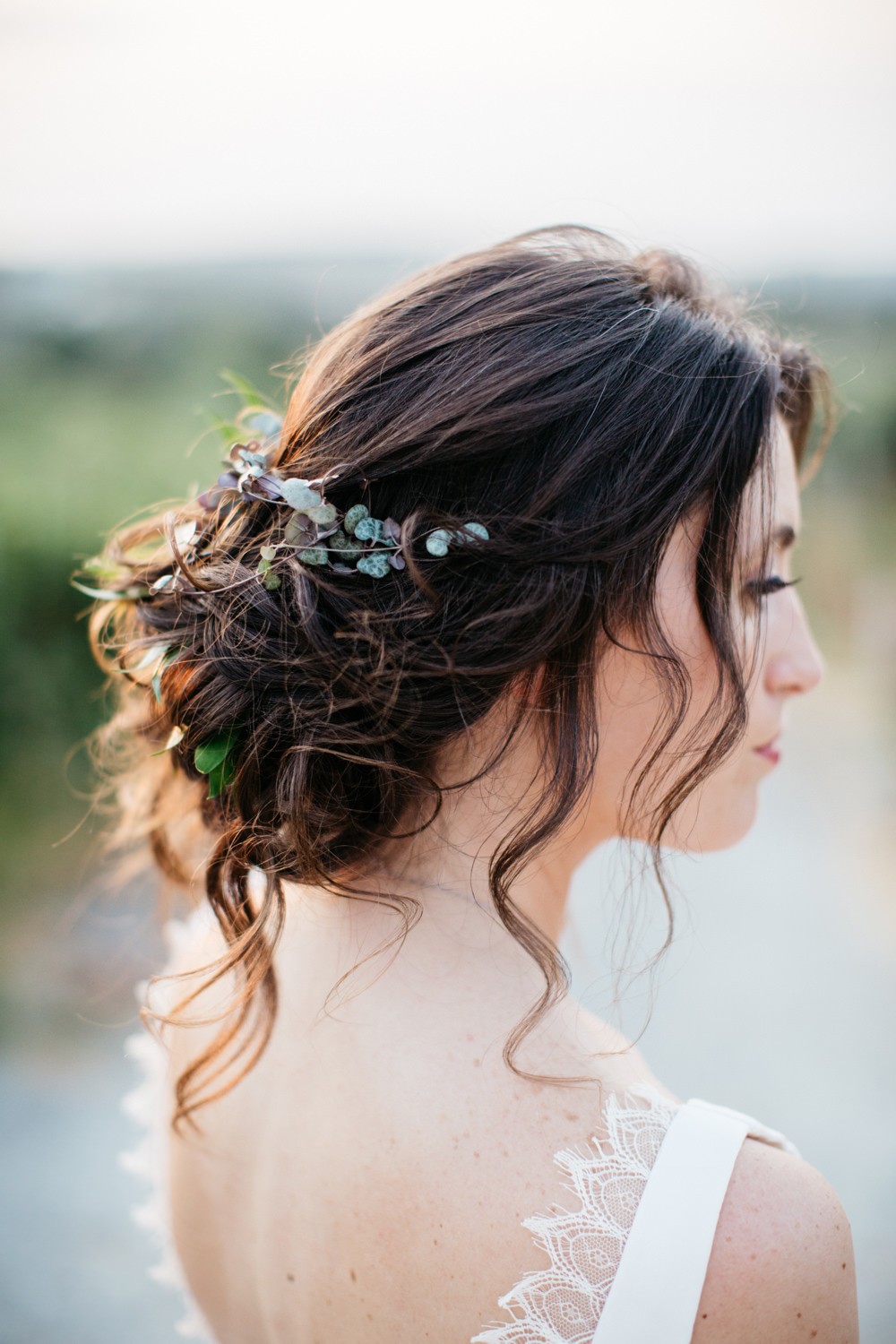 Bride Bridal Hair Style Up Do Greenery Foliage Crete Wedding HannaMonika Wedding Photography